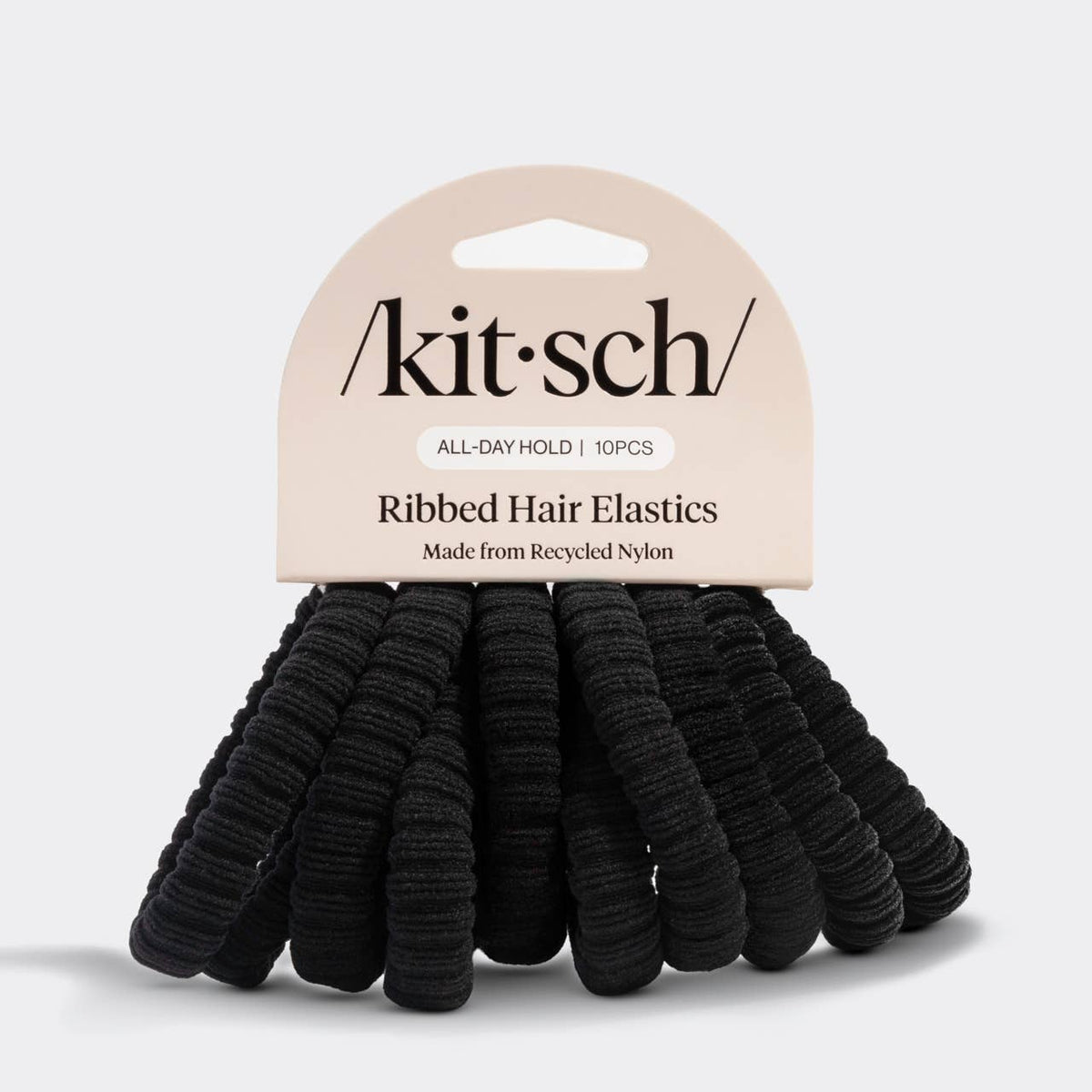 Recycled Fabric Ribbed Hair Elastics 10pc Set - Black