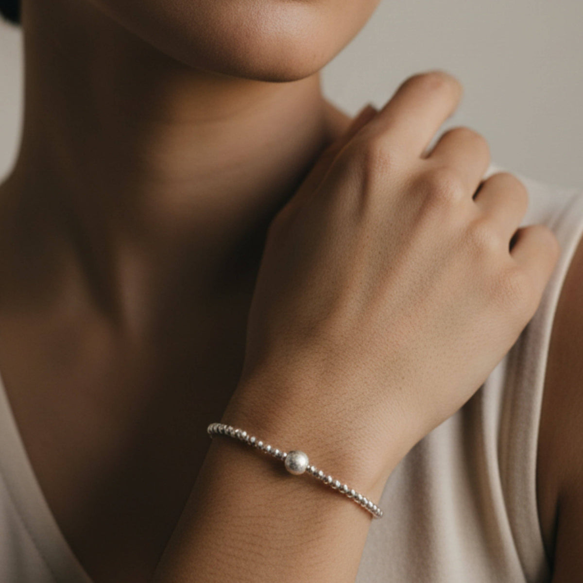 Lenny & Eva: Silver Plated Beaded Stretch Bracelet