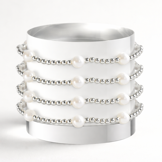 Lenny & Eva: Silver Dot Beaded Bracelet with Pearls
