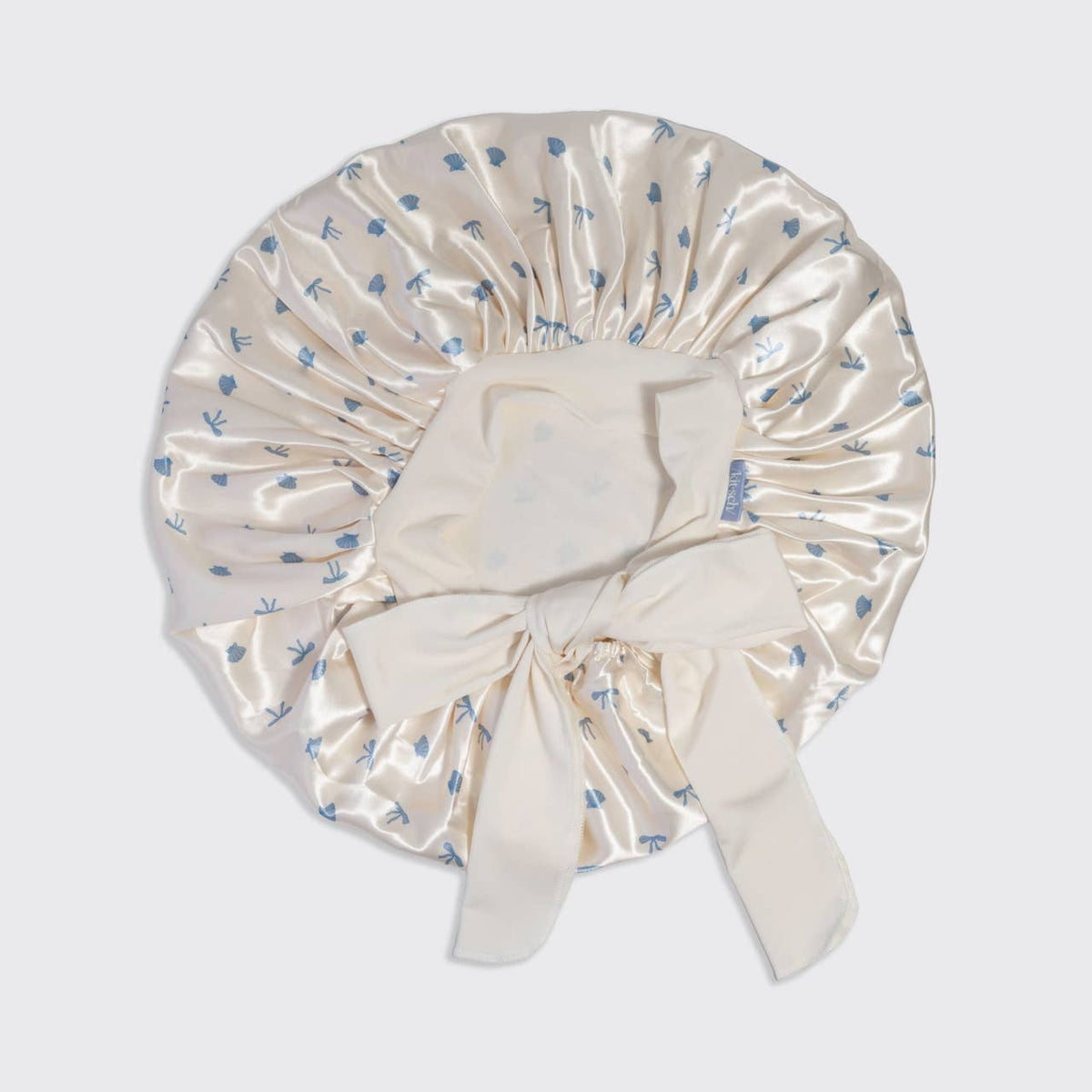 Oversized Satin Bonnet - Pearlized Cream & Coastal Blue Print