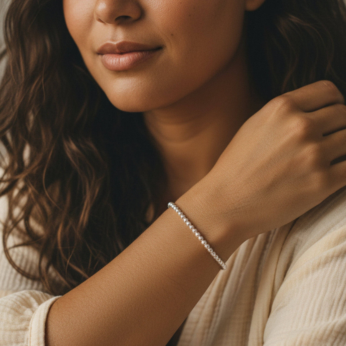 Lenny & Eva: 3mm Silver Beaded Bracelet