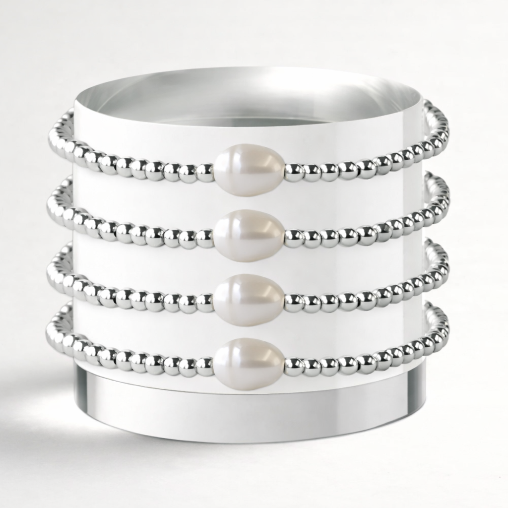 Lenny & Eva: Silver Beaded Pearl Bracelet