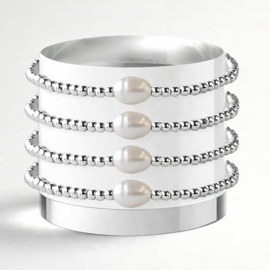Lenny & Eva: Silver Beaded Pearl Bracelet