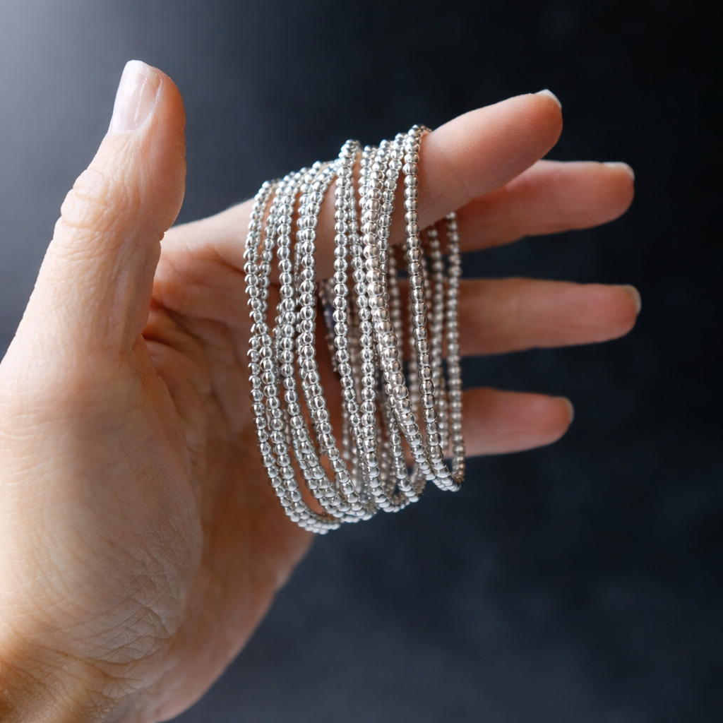 Lenny & Eva: 3mm Silver Beaded Bracelet
