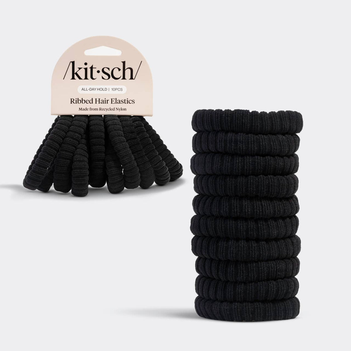 Recycled Fabric Ribbed Hair Elastics 10pc Set - Black